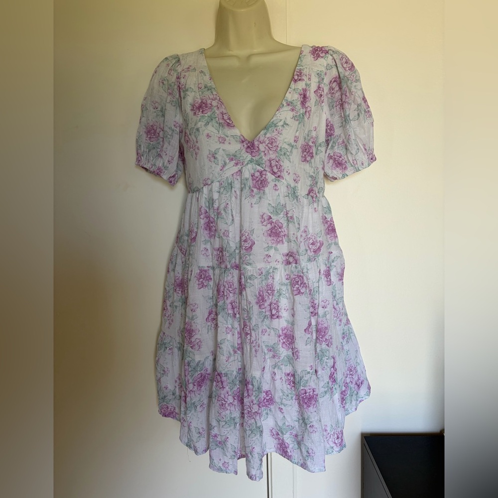 Baby doll mini Tiered Women's Dress in Floral Lavender